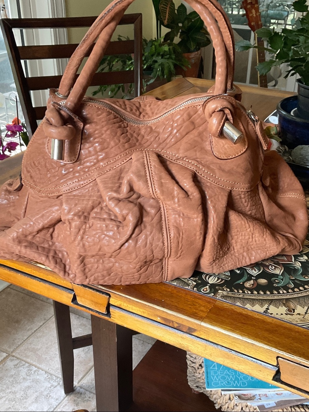 Classic Tan Leather Tote Handbag